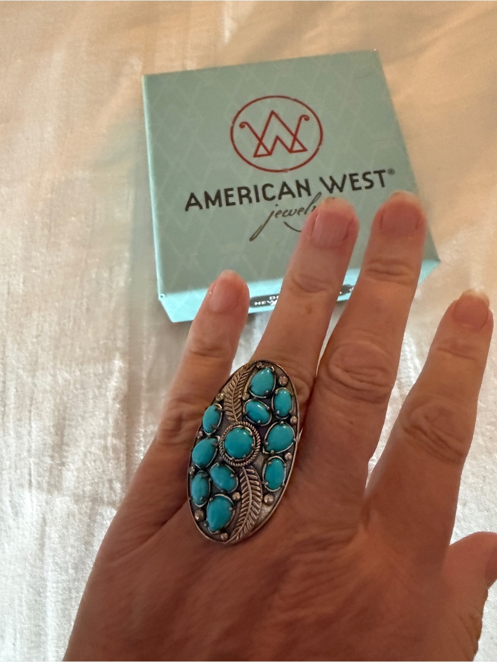 NIB American West Sterling Silver Turquoise Cluster Leaf Ring Size 5 13.7g⁠